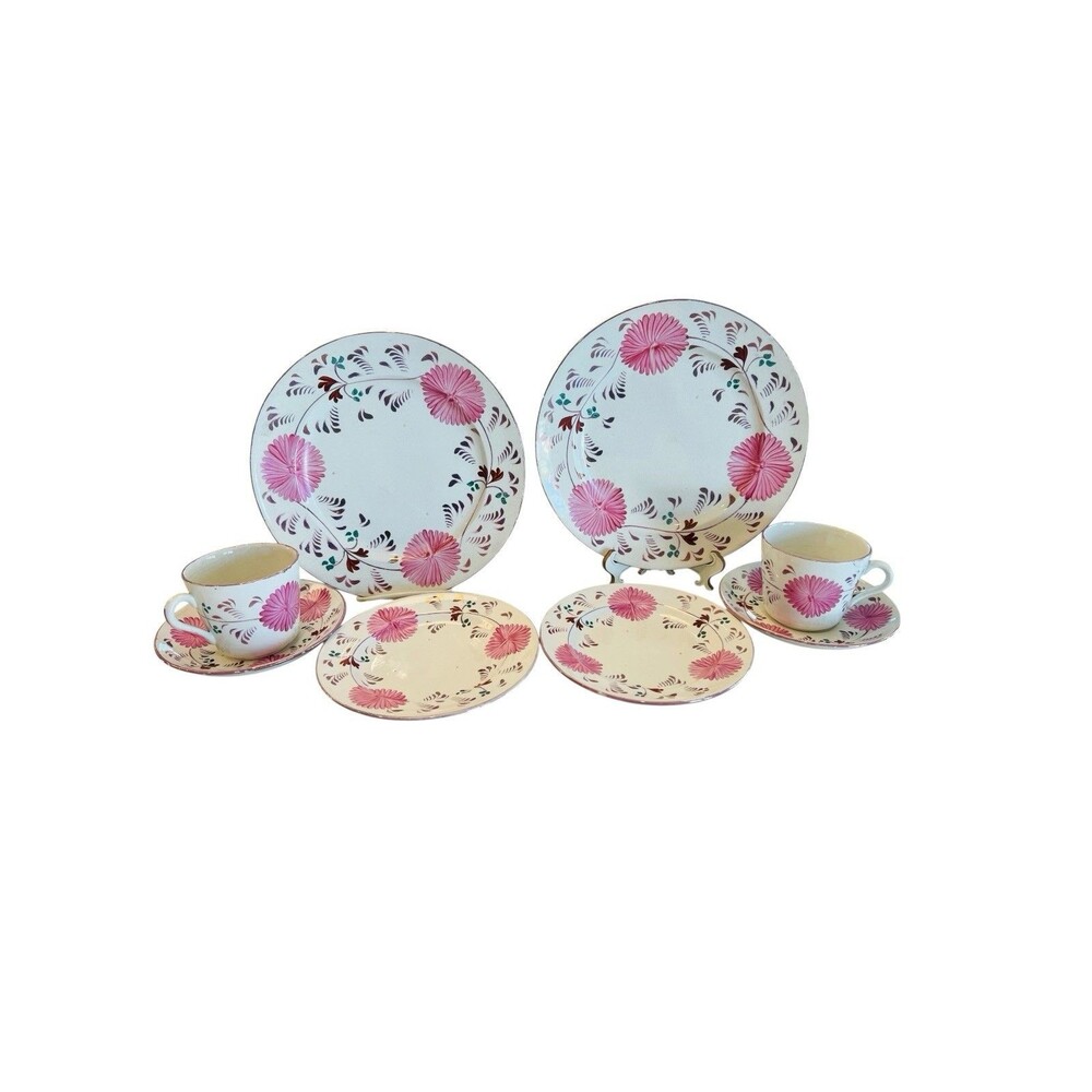 Antique Staffordshire Pink Luster Dahlia Tea Set 8 Pc Charles Allerton c.1850